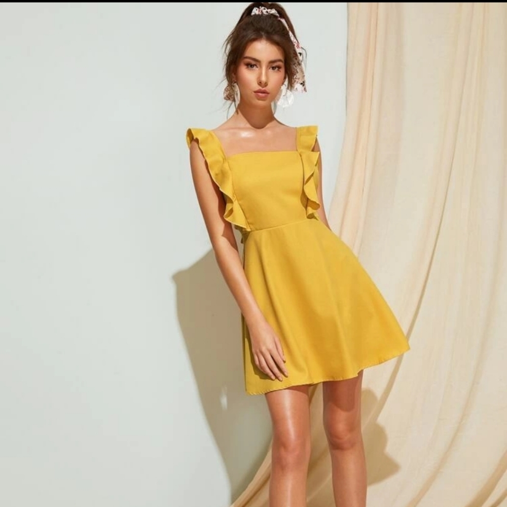 Ruffle Trim Tie Back Dress